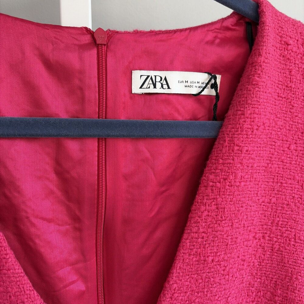 ZARA Fuchsia Tweed Textured Romper Playsuit Size M B21 - Picture 3 of 10